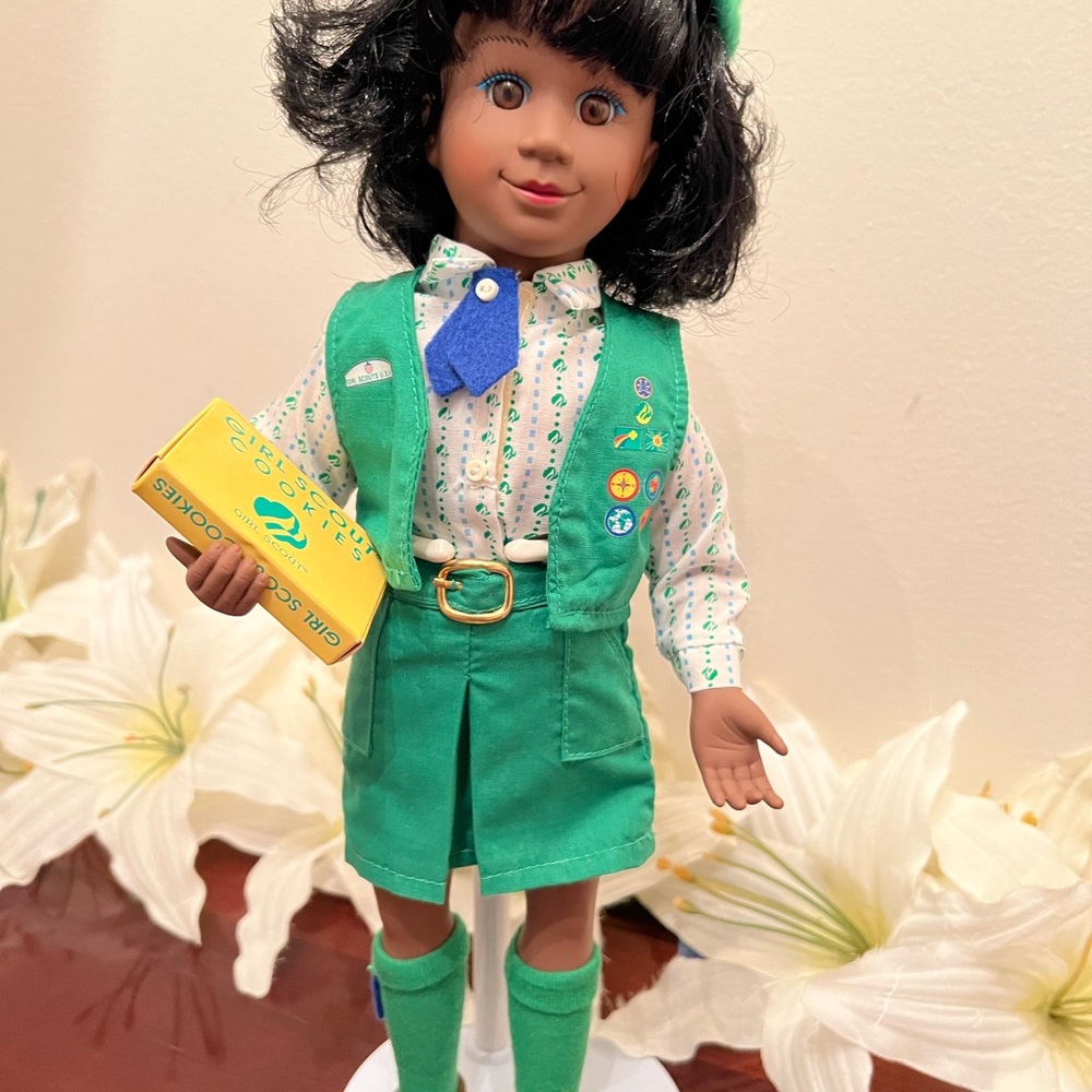 Avon African American Girl Scout Doll with stand and without box. Never handled.